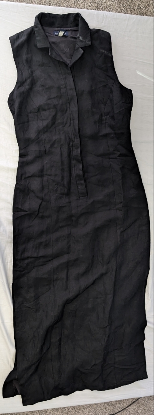 Vintage Ann Taylor Women's Black Linen Blend Collared Sleeveless Maxi Dress,Sz 6
